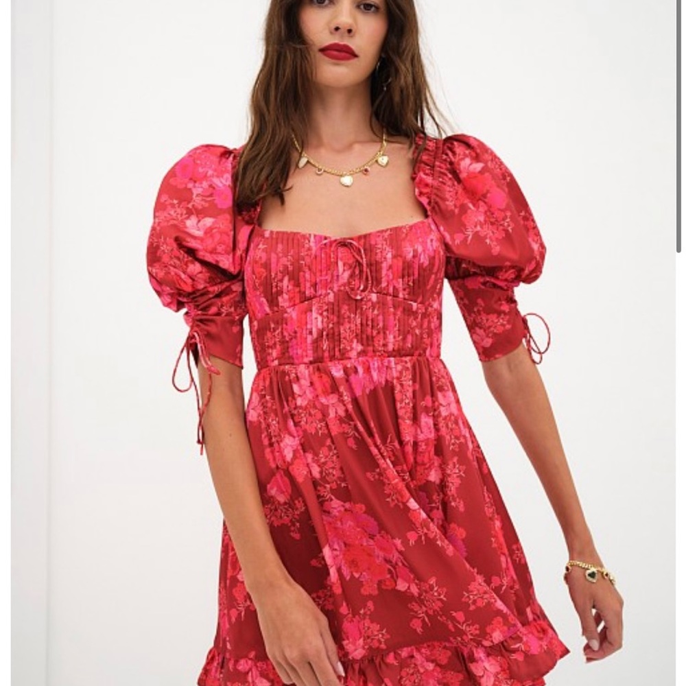 For Love & Lemons Alia Mini Red Floral Dress Size S Small